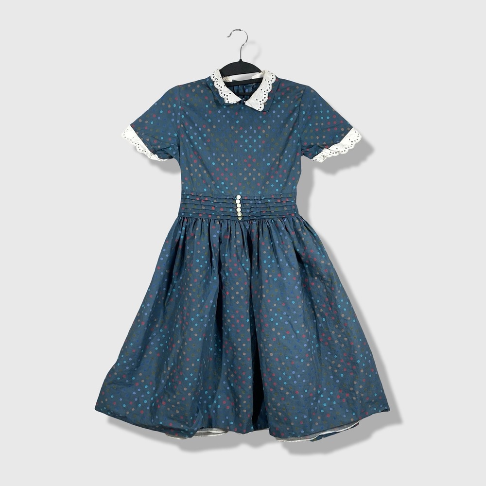 Cinderella Shirley Temple Dress Kids Size 6 Blue Polka Dot Vintage Cottagecore